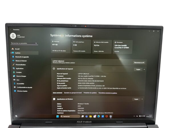 Asus K3605Z Intel I7 12TH 16GB 512GB RTX4060, clavier AZERTY – Image 2